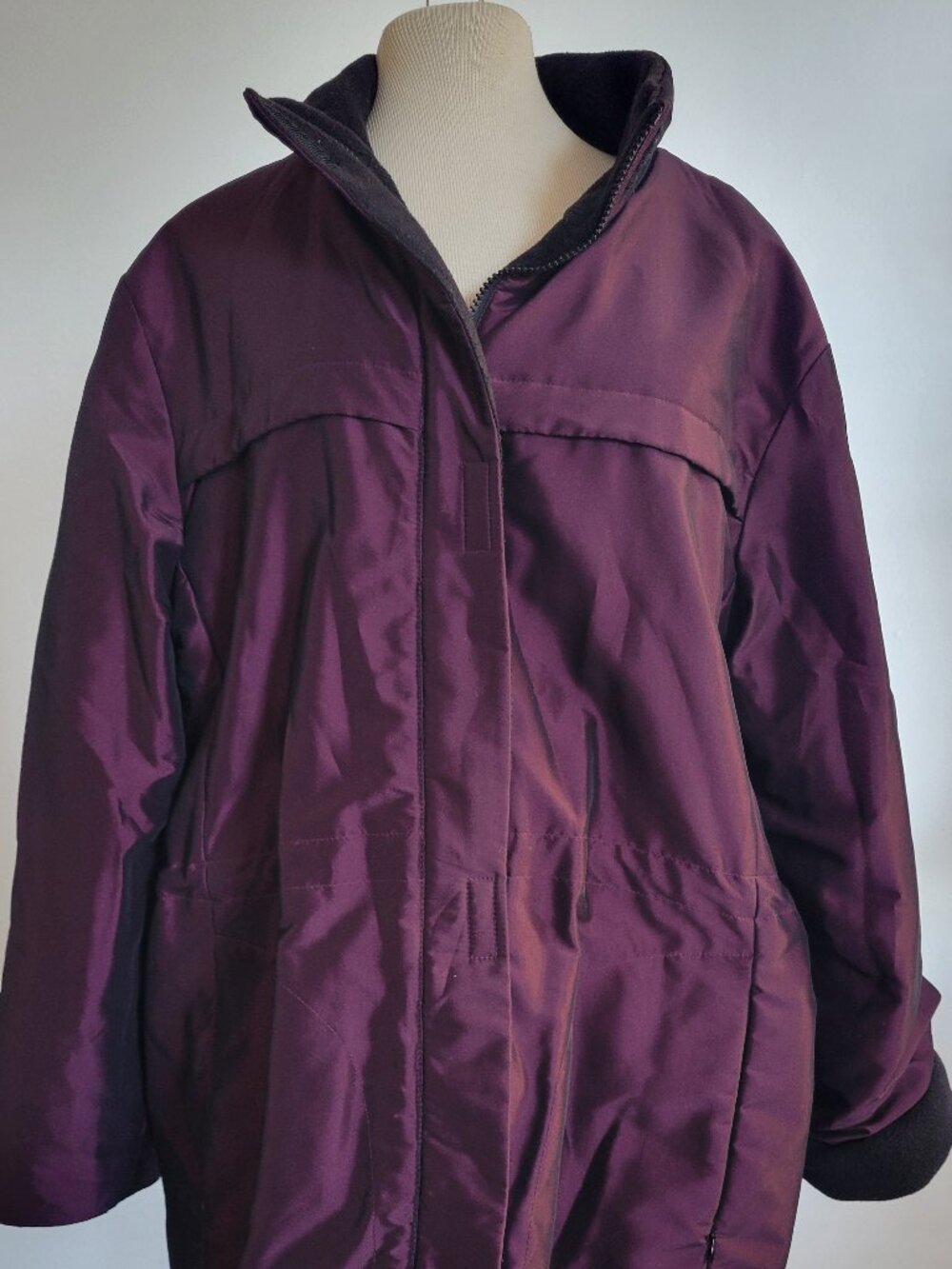 Jones New York Winter Parka Jacket XL Dark Purple Fleece Lined Wind Resistant